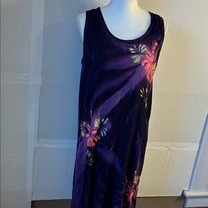 Tropical Batik Womens Purple Floral Beachy Tank Dress. Sz One Size